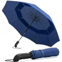Wilford&Sons Regenschirm Doppeldach, blau, sturmfest, Auf-Zu-Automatik, Ø 107 cm, 31 cm, Taschenschirm