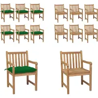 vidaXL Gartenstühle 6 Stk. mit Grünen Kissen Massivholz Teak - Gartenstuhl - Gartenstühle - Gartensessel - Holzstuhl