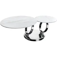 Riess Couchtisch DANCING RINGS weiß marmoriert Keramik Chrome Gestell rund drehbar