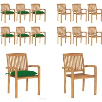 vidaXL Stapelbare Gartenstühle mit Kissen 6 Stk. Massivholz Teak - Gartenstuhl - Gartenstühle - Holzstuhl - Holzstühle