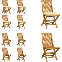 vidaXL Gartenstühle mit Cremeweißen Kissen 4 Stk. Massivholz Teak - Gartenstuhl - Gartenstühle - Holz-Gartenstuhl - Holz-Gartenstühle