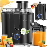 Kesser Entsafter für Obst und Gemüse aus Edelstahl 1100W große 85 mm Einfüllöffnung inkl. Reinigungsbürste und Saftbehälter 3 Geschwindigkeitsstufen, Saftpresse Juicer, Schwarz