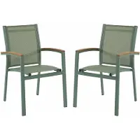 Vente-unique Gartensessel 2er Set - stapelbar - Aluminium & Textilene - Mandelgrün & Armlehnen Akazie - TAIPIVAI von MYLIA