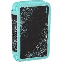Spirit Schüler Etui 28 teilig 2-Zipper Mäppchen FLOWERS Blumen türkis