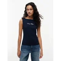 Tommy Hilfiger Tanktop "CLASSIC SCRIPT BOAT-NK TOP" Baumwollmischung, U-Boot Ausschnitt