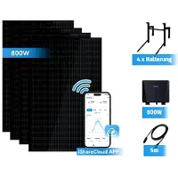 Sunshare Ray Balkonkraftwerk 800 W Komplettset Plug & Play – inklusive Halterung, Mikro-Wechselrichter und Anschlusskabel, ohne Speicher.