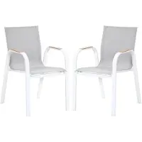 Vente-unique 2er-Set stapelbare Gartenstühle aus Aluminium und Textilene – Hellgrau & Weiß – ZEYVA von MYLIA