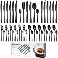 Deleca Besteckset 36‑teilig für 6 Personen - Spülmaschinenfest Besteck - Messer, Gabeln, Löffel, Steakmesser & Gebaksgabeln - Edelstahl Schwarz