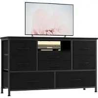 StarTech.com LED-TV-Lowboard - Medienmöbel - 8 Schubladen - EU-Steckdosen - USB-Ladestation - Holz mit Metallrahmen - Schwarz