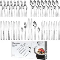 Deleca Besteckset 48-teilig für 8 Personen - Spülmaschinengeeignet Besteck – Messer, Gabeln, Löffel, Steakmesser, Kuchengabeln - Edelstahl Glänzend