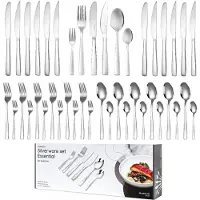 Deleca Besteckset 36-teilig für 6 Personen - Spülmaschinengeeignet Besteck – Messer, Gabeln, Löffel, Steakmesser, Kuchengabeln - Edelstahl Glänzend