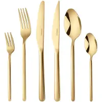 Deleca Besteckset Amor für 6 Personen - 36-teilig Besteck Set mit Messer Gabel Löffel, Steakmesser, Essbesteck - Spülmaschinenfest - Edelstahl Gold