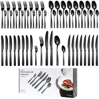 Deleca Besteckset 48‑teilig für 8 Personen - Spülmaschinenfest Besteck - Messer, Gabeln, Löffel, Steakmesser & Gebaksgabeln - Edelstahl Schwarz