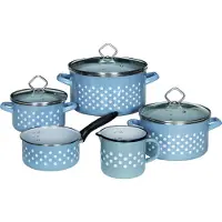 Karl Krueger Topfset RÜGEN, 5-tlg. Emaille, blau mit weißen Punkten / Kochtöpfe / Kochtopf Set