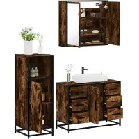 vidaXL 3-tlg. Badmöbel-Set Räuchereiche Holzwerkstoff