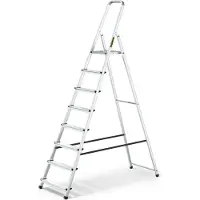 Drabest | Leiter - 8 Stufen, Tragfähigkeit 125kg - Alu Leiter, Klappleiter, Anti-Rutsch-Füße, Trittleiter, Leiter