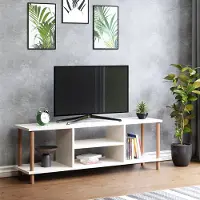 En.casa TV Schrank Ærøskøbing mit 2 Ablagefächern TV Bank 43 x 120 x 29 cm Fernsehtisch mit 2 Staufächern Lowboard TV Möbel Fernsehschrank Weiß
