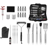 Goliving Grillzubehör-Set - BBQ Tools - 25-teiliges Set mit Zange, Spachtel, Pinsel, Fleischmesser, Handschuh und Tragetasche