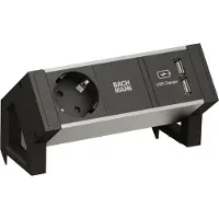 Bachmann DESK2 ALU BLACK 1x Schutzkontakt 1x USB-Charger GST18