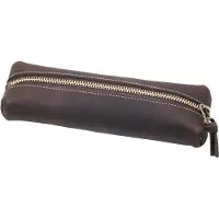 Markenlos Hochwertiges Lederetui - Handgefertigtes Etui mit Reißverschluss - Etui für Erwachsene und Studenten, Kosmetiktasche, Schminktasche (Braun, H5)