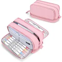 Markenlos Großes Federmäppchen mit 4 Fächern, multifunktional, für Kinder, Schüler, Mädchen, Jungen, Schule, Büro, Make-up, rosa