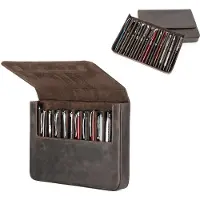Markenlos Vintage-Lederetui, handgefertigt, echtes Leder, Füllfederhalter-Organizer, Stiftehalter, Geschenkverpackung (Kaffee), 12 Fächer, Kaffee