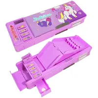 Markenlos Multifunktionales Federmäppchen für Mädchen und Jungen, niedlicher Stiftehalter mit Cartoon-Aufdruck für Schrein, Stiftschneider, Planer und Schulbedarf für Kinder (lila)