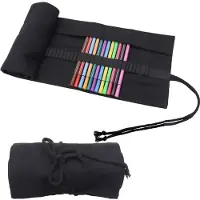 Markenlos Federmäppchen aus Canvas mit 72 Fächern, aufrollbar, multifunktional, für Mädchen und Jungen (schwarz)