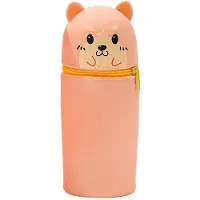 Markenlos Stifteetui, weiches Silikonetui, 2-in-1-Etui mit niedlichem Welpenmotiv, Stiftehalter mit Cartoon-Motiv für Mädchen und Jungen, Aufbewahrung für Schrein (orange)