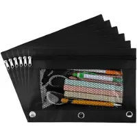 Markenlos 6 Etuis mit 3 Ringen, schwarzem Canvas, transparentem Fenster