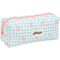 Markenlos Federmäppchen für Mädchen, gepolstertes Baumwoll-Federmäppchen mit Schleife, stylisches Federmäppchen, kleine Kosmetiktasche, Box für Buntstifte, Schulorganizer für Teenager (blau)