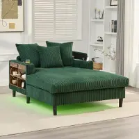 MODFU Liegesessel Loungesofa mit LED-Beleuchtung und USB-Ladeport Schlafsofa mit Stauraum und Seitentasche Multifunktionaler 1-Sitzer-Sofa mit großer Liegefläche Grün