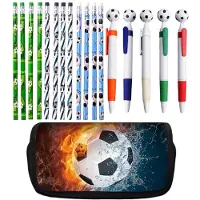 Markenlos Federmäppchen mit Fußballmotiven, Stifte, Kugelschreiber, Federmäppchen für Jungen, Geschenk für Kindergeburtstage, Schulbedarf für Schüler und Büro, 18-teilig