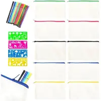Markenlos Set mit 26 leeren Stoffmäppchen, Stiftehaltern zum Malen, mit Buntstiften und Zeichenschablonen, zum Basteln, für Kindergeburtstage, mit Reißverschluss, 12 × 21 cm, beige
