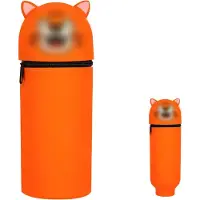 Markenlos 2-in-1 Silikon-Federmäppchen, niedliches, weiches Silikon-Federmäppchen für Mädchen, Jungen und Kinder, Tier-Stifthalter, erweiterbares Federmäppchen mit Reißverschluss – Tiger