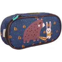 Markenlos Braunes Federmäppchen mit Bären- und Hasenmotiv – Federmäppchen aus recyceltem Kunststoff – Für Mädchen und Jungen, Grundschule und Kindergarten – 22 x 10 x 5 cm