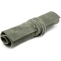 Markenlos Leder-Rolletui für Stifte, Pinsel und Zubehör – Leder-Federmäppchen – Stiftrolle (olivgrün)