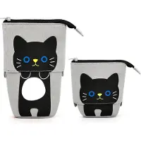 Markenlos Niedliches, stehendes Federmäppchen für Kinder, Pop-up-Stiftehalter, Kosmetiktasche, Organizer, Kawaii-Schrein, schwarze Katze, 7x5,1x2,36
