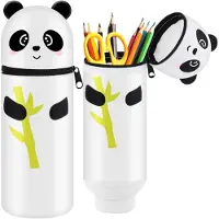Markenlos 2-in-1 weiches Silikon-Federmäppchen, stehendes Federmäppchen, niedliches Federmäppchen mit Reißverschluss, für Mädchen und Jungen, Aufbewahrung für Schrein (Panda mit Bambus)