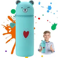 Markenlos 2-in-1 Federmäppchen aus weichem Silikon, Federmäppchen mit Reißverschluss, niedliches 3D-Bären-Federmäppchen, Federmäppchen für Schülerinnen und Teenager (grün)