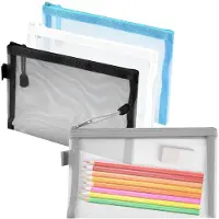 Markenlos 4-teiliges Set kleiner Netzetuis, transparenter Nylon-Stifteetuis, Aufbewahrungsbeutel, durchscheinende Stifteetuis für Bürobedarf und Schreibgeräte, 20 x 12 cm