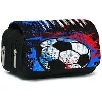 Markenlos Federmäppchen mit Fußballmotiv, tragbare Schreintasche, Doppelreißverschluss, für Jungen, Mädchen, Schule, Schüler, Fußballfans – Geschenk