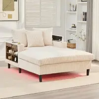 MODFU Liegesessel Loungesofa mit LED-Beleuchtung und USB-Ladeport Schlafsofa mit Stauraum und Seitentasche Multifunktionaler 1-Sitzer-Sofa mit großer Liegefläche Beige
