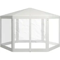 Welikera Gartenpavillon, 6-eckig, Netzvorhänge, Metallgestell, 3,94x3,412x2,5m, Creme