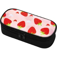 Markenlos Rosa Federmäppchen mit Erdbeermotiv und Fächern für Büro, Schule oder Universität.