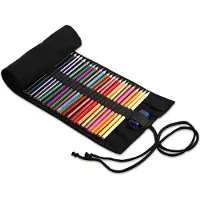 Markenlos Handgefertigter Stiftehalter aus Canvas mit 72 Fächern, für Künstler, Maler und Zeichner (schwarz)