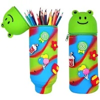 Markenlos Federmäppchen für Kinder, 2-in-1-Schul-Federmäppchen aus weichem Silikon, Federmäppchen für Mädchen und Jungen, Federmäppchen mit Reißverschluss und Cartoon-Motiv für Schulsachen (Grüner Frosch)