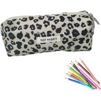 Markenlos Federmäppchen für Mädchen, Teenager, Schule, Federmäppchen, Cord, Lernen, Must-haves, Federmäppchen, ästhetisch, tragbar, Erwachsene, Federmäppchen, ästhetisch (beige Leopardenmuster)