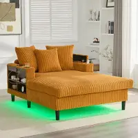 MODFU Liegesessel Loungesofa mit LED-Beleuchtung und USB-Ladeport Schlafsofa mit Stauraum und Seitentasche Multifunktionaler 1-Sitzer-Sofa mit großer Liegefläche Senfgelb