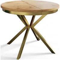 Alpi Möbel Esstisch Rund Bergo, Esstisch Ausziehbar 90-170 cm, Moderner Wohnzimmertisch, Hellbraun mit Metallbeinen in Gold
